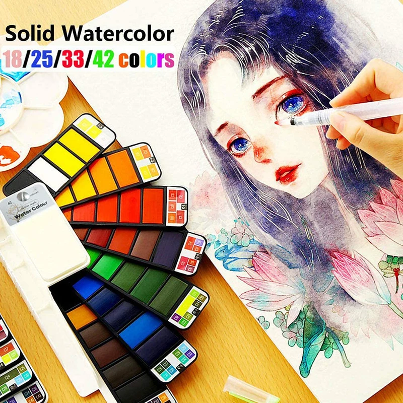 Superior Watercolour Paint 18/25/33/42 Colors Sector Storage Box with 1 Water Paint Brush Portable Solid Watercolor Pigment Set
Superior Watercolour Paint 18/25/33/42 Colors Sector Storage Box with 1 Water Paint Brush Portable Solid Watercolor Pigment Set