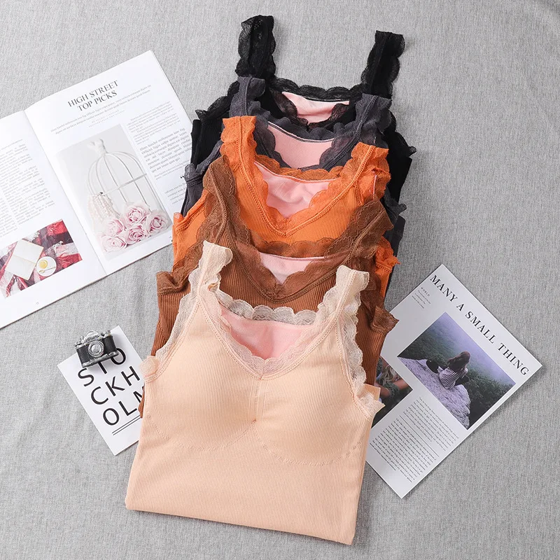 Winter Autumn Warm Thermal Tops Female Deep V Neck Lace Sexy No Trace Shape Thicken Warm With Chest Pad Vest Underwear
Winter Autumn Warm Thermal Tops Female Deep V Neck Lace Sexy No Trace Shape Thicken Warm With Chest Pad Vest Underwear