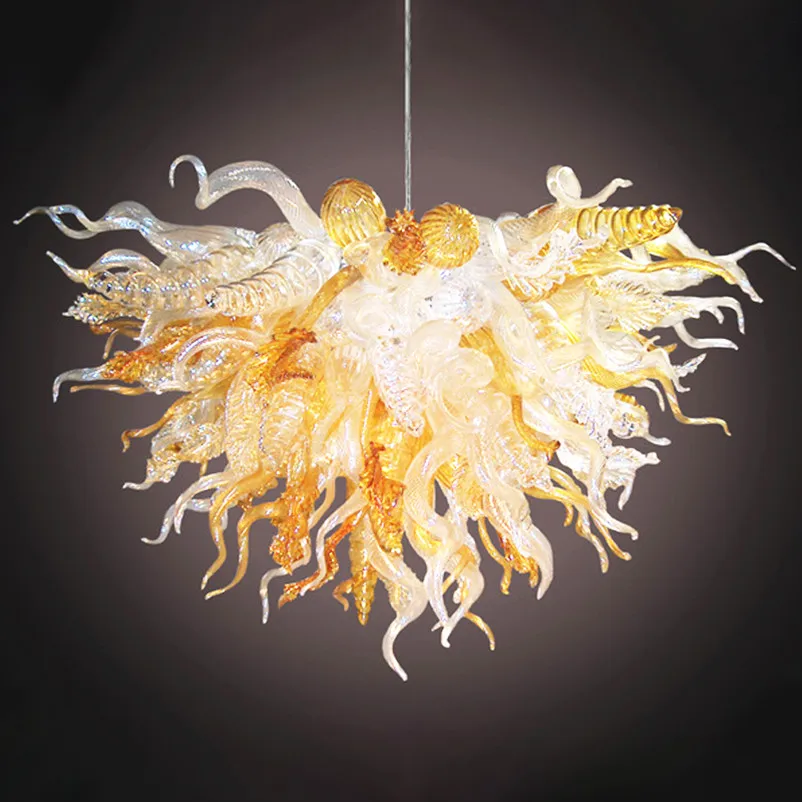

Modern Hand Blown Glass Chandeliers LED Light Source European Design Amber Colored Pendant Lamp 28 Inches