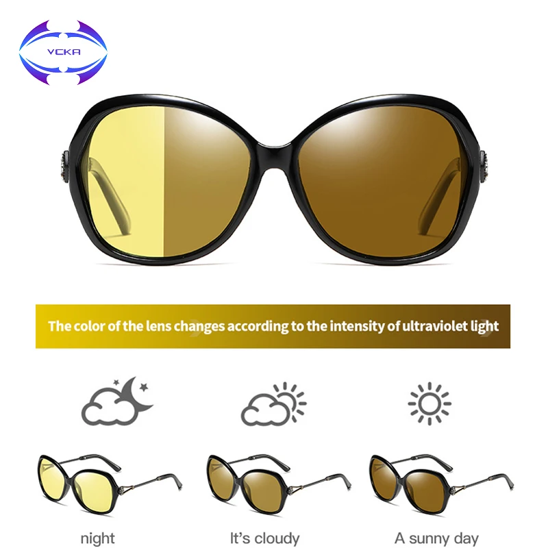 VCKA Oversized Women Day Night Vision Sunglasses Polarized Photochromic Discoloration Lens Anti-glare Yellow Driving Goggle
VCKA Oversized Women Day Night Vision Sunglasses Polarized Photochromic Discoloration Lens Anti-glare Yellow Driving Goggle