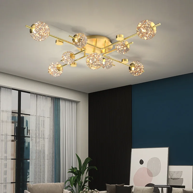 

Modern Led Chandelier Light For Living Study Dining Room Bedroom Kitchen Golden Glass Ball Hanging Ceiling Lamps Indoor Fixture