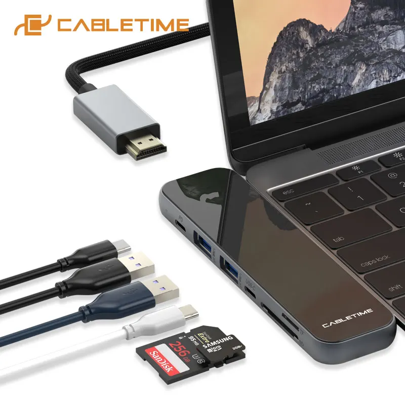 CABLETIME USB HUB Type-C to USB3.0 HDMI 4K Multi Hub SD Card Reader PD USB-C Adapter for PC Macbook Pro Air C312
CABLETIME USB HUB Type-C to USB3.0 HDMI 4K Multi Hub SD Card Reader PD USB-C Adapter for PC Macbook Pro Air C312