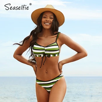 SEASELFIE Drawstring Low-waisted Bikini Sets Women Sexy Green White Black Stripe Two Pieces Swimsuits 2020 Swimming Suit Biquini
SEASELFIE Drawstring Low-waisted Bikini Sets Women Sexy Green White Black Stripe Two Pieces Swimsuits 2020 Swimming Suit Biquini