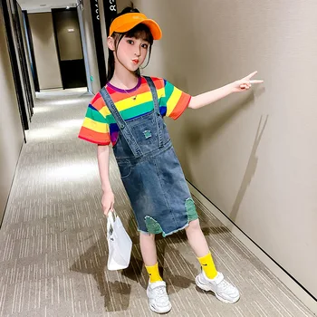 Teenager Girls Clothes Set Summer Rainbow Tops T-shirt Denim Strap Dress Children Suits Kids Outfits Clothing 3 7 10 13 14 Years
Teenager Girls Clothes Set Summer Rainbow Tops T-shirt Denim Strap Dress Children Suits Kids Outfits Clothing 3 7 10 13 14 Years