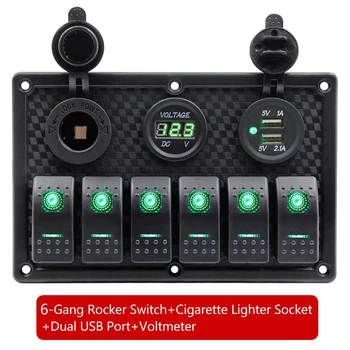 12V-24V 6 Gang Green LED Rocker Switch Panel Dual USB Cigarette Lighter Socket Voltmeter Switch Panel Circuit Breaker
12V-24V 6 Gang Green LED Rocker Switch Panel Dual USB Cigarette Lighter Socket Voltmeter Switch Panel Circuit Breaker
