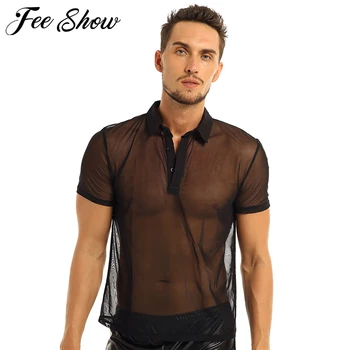 Mens Summer Fashion Mesh T Shirts Men Lapel Thin See-Through Sexy Tops Short Sleeves Transparent Party Nightclub Men T-Shirt
Mens Summer Fashion Mesh T Shirts Men Lapel Thin See-Through Sexy Tops Short Sleeves Transparent Party Nightclub Men T-Shirt