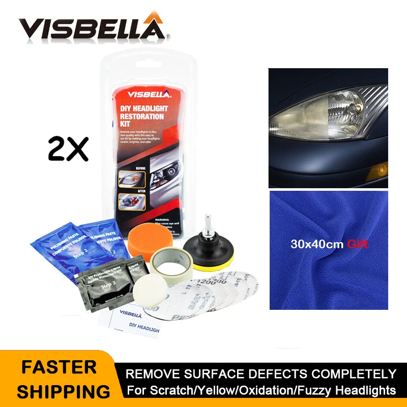 Visbella 2kits/lot Headlamp Brightener Kit DIY headlight restoration with 30cm*40cm FREE GIFT blue soft absorbent wash cloth
Visbella 2kits/lot Headlamp Brightener Kit DIY headlight restoration with 30cm*40cm FREE GIFT blue soft absorbent wash cloth
