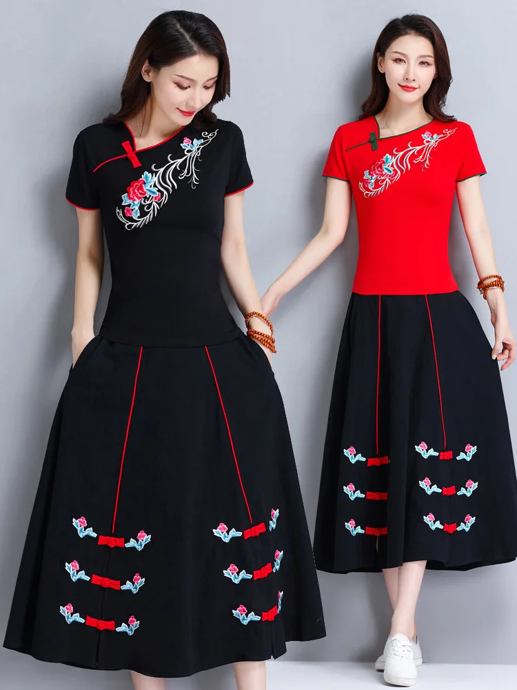Set Origional National Wind Retro-Trimmed Collar Embroidery Large Size Women's T-shirt the Republic of China-Style Big Hemline S
Set Origional National Wind Retro-Trimmed Collar Embroidery Large Size Women's T-shirt the Republic of China-Style Big Hemline S