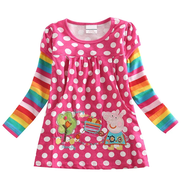 

Genuine Authority Peppa Pig Spring and Autumn Child Girl Dress Cartoon Cotton Girls Polka Dot Embroidered Long-Sleeve tong qun