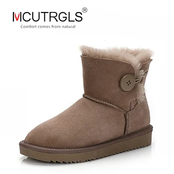 

snow boots women Australia classic sheepskin suede leather winter ankle button flat boots wool shearling fur lined warm shoes
