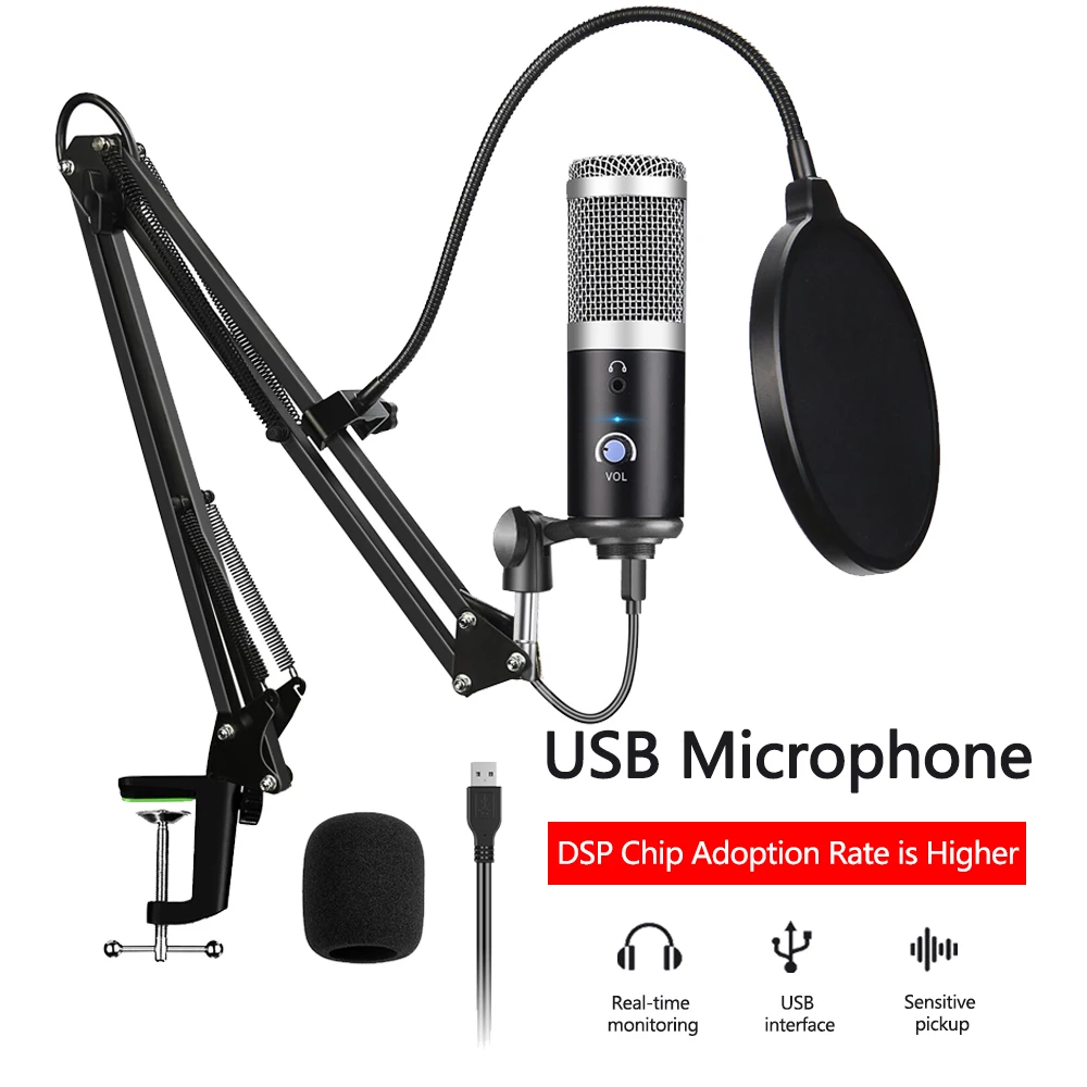 Condenser Microphone With Tripod USB Computer Studio Microphone For PC Microphone For Phone Karaoke Microphone With Sound Card
Condenser Microphone With Tripod USB Computer Studio Microphone For PC Microphone For Phone Karaoke Microphone With Sound Card