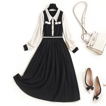 New 2020 autumn sweater dresses for winter color block long sleeve turn down collar women knitted black dress violet
New 2020 autumn sweater dresses for winter color block long sleeve turn down collar women knitted black dress violet