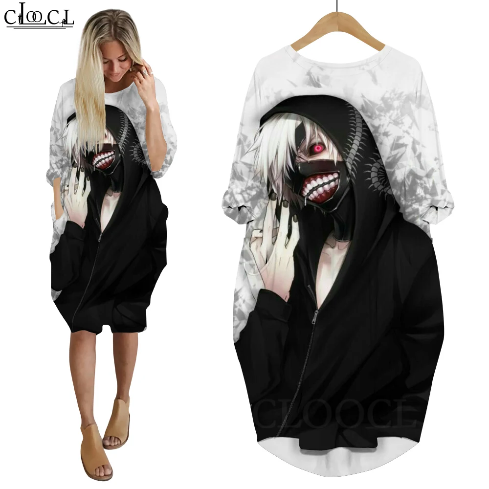 

CLOOCL Women Dress Anime Tokyo Ghoul 3D Print Loose Daughter Dresses Long Sleeve Casual Streetwear Christmas Pocket Dress