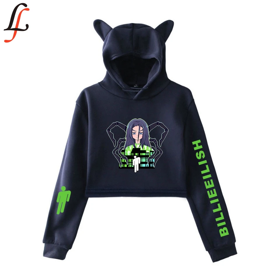 Женская уличная Толстовка Billie Eilish черная и розовая толстовка с капюшоном