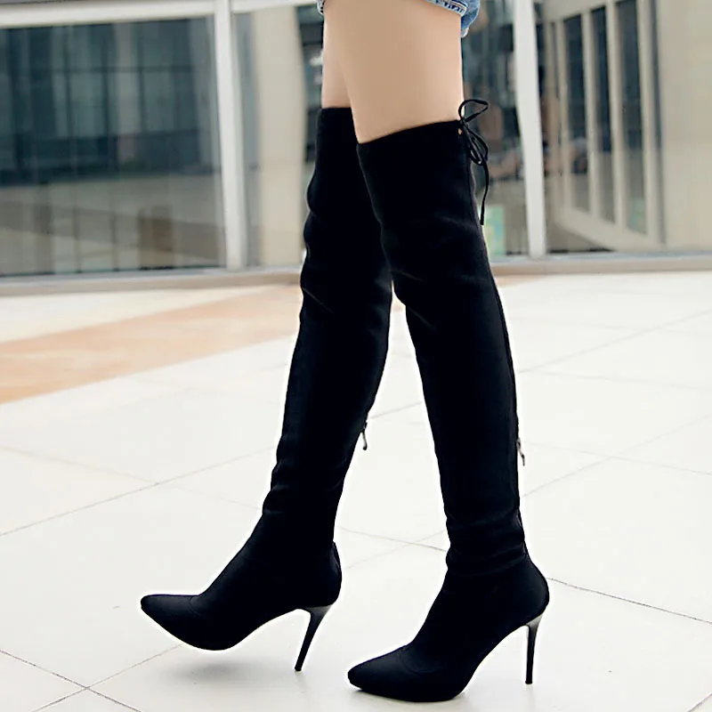 

New Style over-the-Knee Boots Slimming-Elasticity Thigh Boot Ultra-High-Heel Thin Heeled Boots Children 40414243 da ma xue