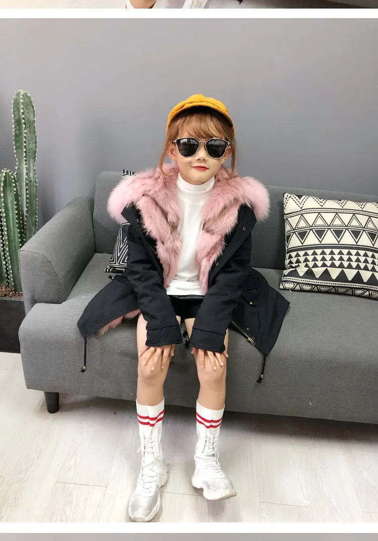kids parkas natural fox fur child coats for winter (3)
