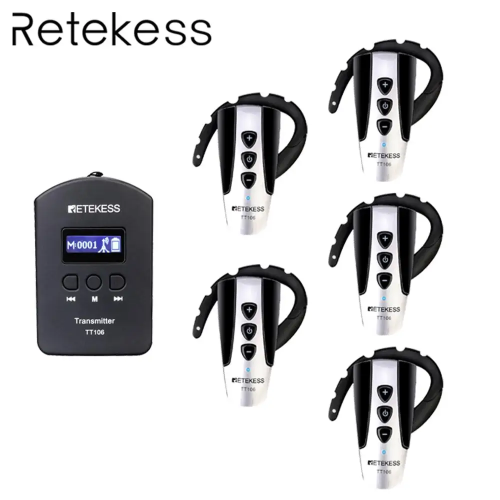 

RETEKESS TT106 2.4G UHF wireless tour guide system For conference tour church 1 transmitter + 5 receiver microphone tour guides