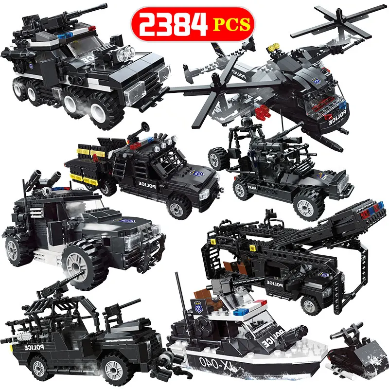 8 in 1 SWAT Flying Tigers Building Blocks Compatible City Police Vehicle Car Helicopter Boat Bricks Education Toys For Children
8 in 1 SWAT Flying Tigers Building Blocks Compatible City Police Vehicle Car Helicopter Boat Bricks Education Toys For Children