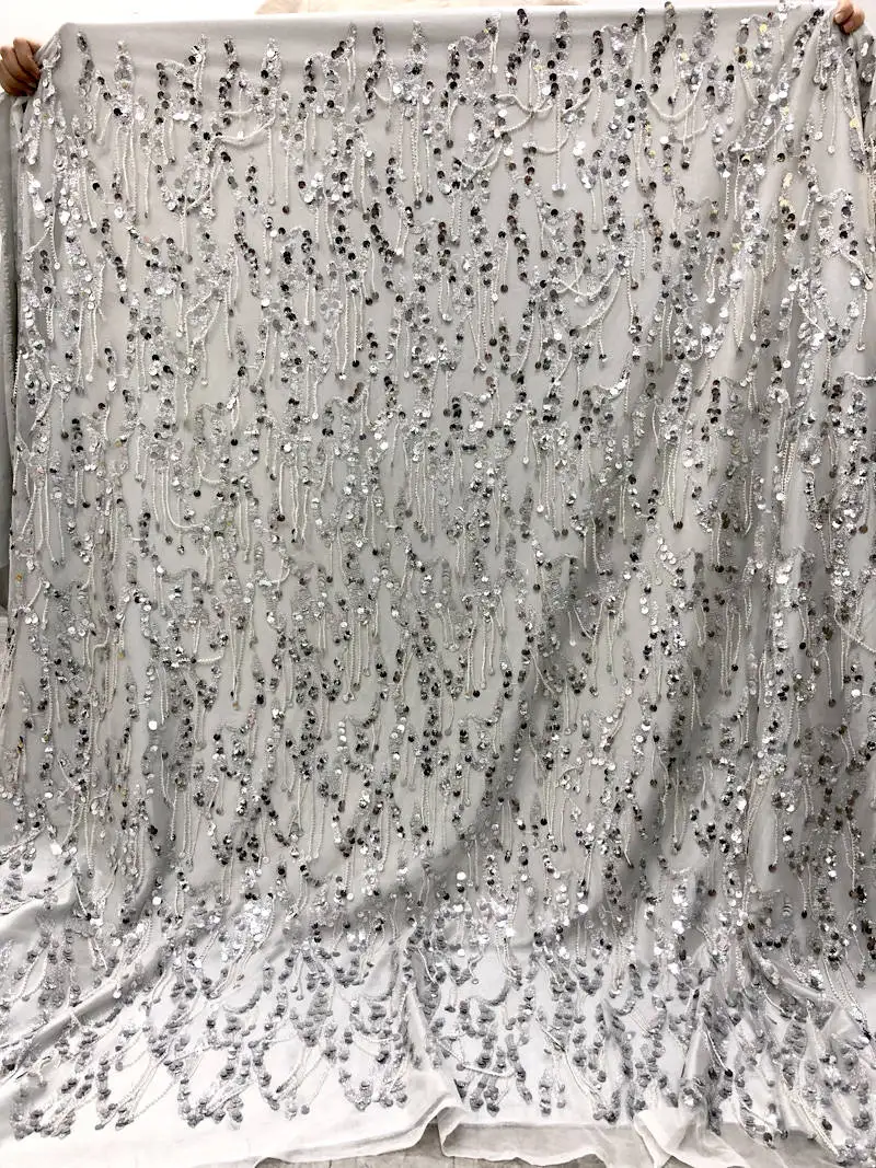 Top grade sequins lace fabric new design French lace fabric 15 yards /lot High quality for evening dresses DG405