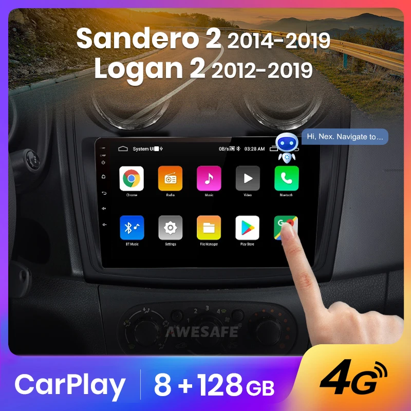 AWESAFE AI Voice 2 din Android автомобильное радио для Renault Logan Sandero 2014-2019 Carplay 4G Автомобильное
