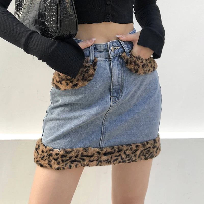 Vintage Leopard Faux Fur Patchwork High-Waisted Skirts Women Lady Trendy 2020 Harajuku Denim Pocket Pencil Mini Skirts Saias
Vintage Leopard Faux Fur Patchwork High-Waisted Skirts Women Lady Trendy 2020 Harajuku Denim Pocket Pencil Mini Skirts Saias