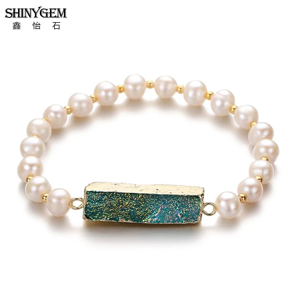 ShinyGem Fashion 7-9mm Fresh Water Pearl Bangles Gold Plating 9*30mm Rectangle Natural Crystal Druzy Bracelet For Women Jewelry
ShinyGem Fashion 7-9mm Fresh Water Pearl Bangles Gold Plating 9*30mm Rectangle Natural Crystal Druzy Bracelet For Women Jewelry