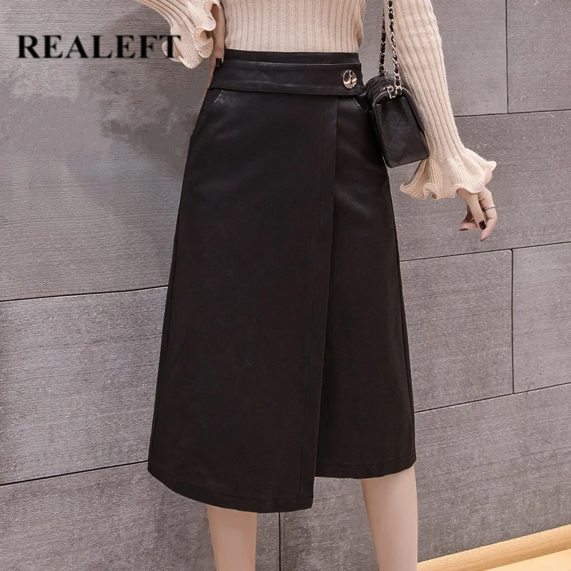 REALEFT Vintage Black Midi Skirts High Waist PU Leather Button Wrap Sexy A-Line Knee-Length Skirts with Belt 2019 New Arrival
REALEFT Vintage Black Midi Skirts High Waist PU Leather Button Wrap Sexy A-Line Knee-Length Skirts with Belt 2019 New Arrival