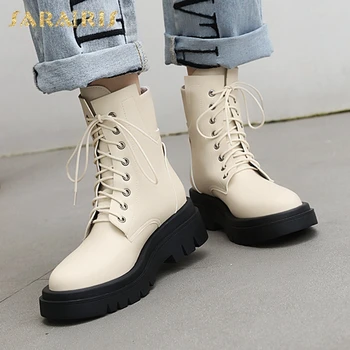 

Sarairis 2020 Fashion Lace-Up Solid Chunky Heels Concise Shoes Ladies Booties cross-tied INS Trendy Ankle Boots Woman Shoes