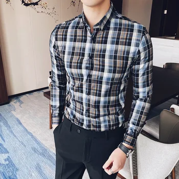 Mens Plaid Shirts Blue Long Sleeve Dress Shirt Button Up Formal Male Slim Fit Business Social Fashion Smart Casual Blouse 4xl
Mens Plaid Shirts Blue Long Sleeve Dress Shirt Button Up Formal Male Slim Fit Business Social Fashion Smart Casual Blouse 4xl