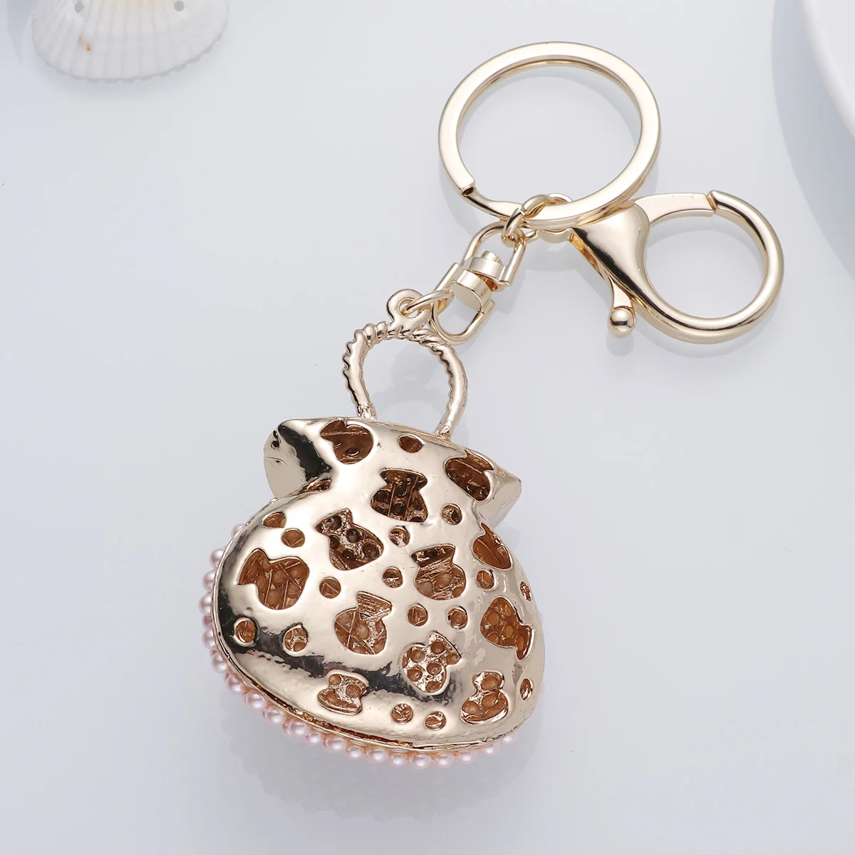 chain cute pearl handbag shape handbag crystal metal key ring
