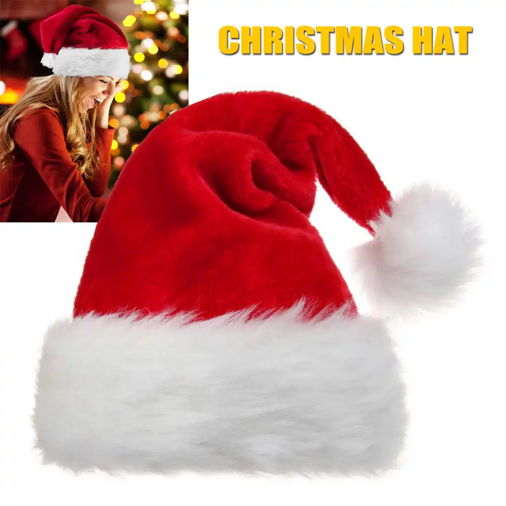 santa claus caps hat with plush trim comfortable for christmas