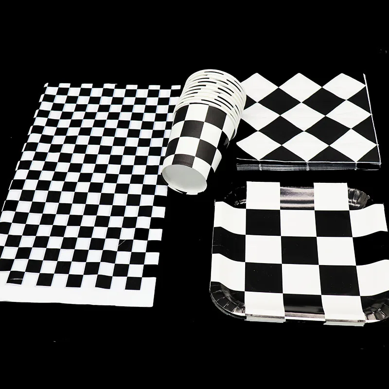 Фото 61pcs/lot Racing Flag theme disposable party tableware set plates cups napkins tablecloths decorations | Дом и сад