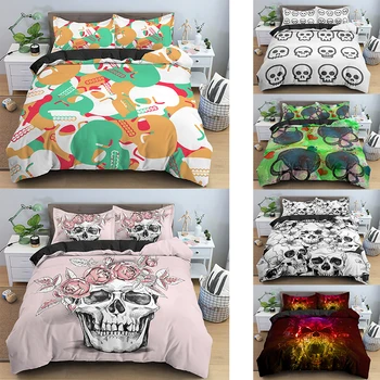 3D Skull Printed Bedding Sets Bohemian Polyester Duvet Cover With 1/2pcs Pillowcase Bedclothes Zipper 
3D Skull Printed Bedding Sets Bohemian Polyester Duvet Cover With 1/2pcs Pillowcase Bedclothes Zipper