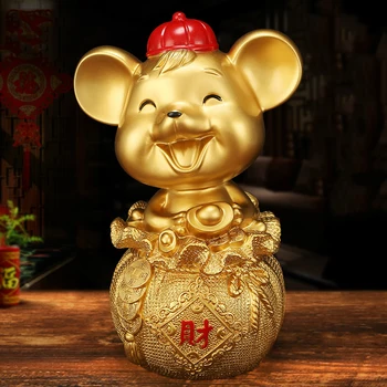 

Lucky Golden Rat New Year Mascot Resin Mouse Zodiac Bring Good Luck Wealth Fortune Miniature Figurine Home Decor Accessories