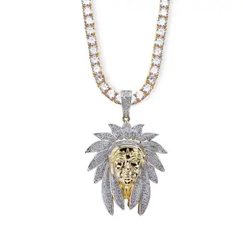 

Iced Out Indian Chief Head Charm Pendant Necklaces Hip Hop Gold Silver Color Chains Men Mask Indian Gifts Jewelry Native Bling