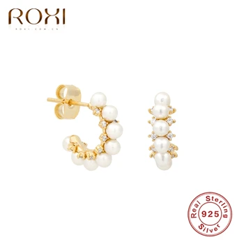 

ROXI Romantic Semicircle Round Pearls Stud Earrings for Women Girl Geometry Wedding Earrings 925 Sterling Silver Jewelry Earings