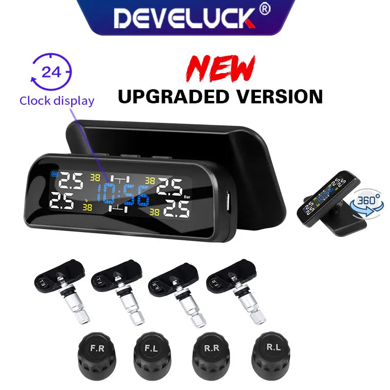 TPMS Wireless Car Alarm Tire Pressure Monitoring System Rotation display Time Warning Solar Power Charge External Inside sensors
TPMS Wireless Car Alarm Tire Pressure Monitoring System Rotation display Time Warning Solar Power Charge External Inside sensors