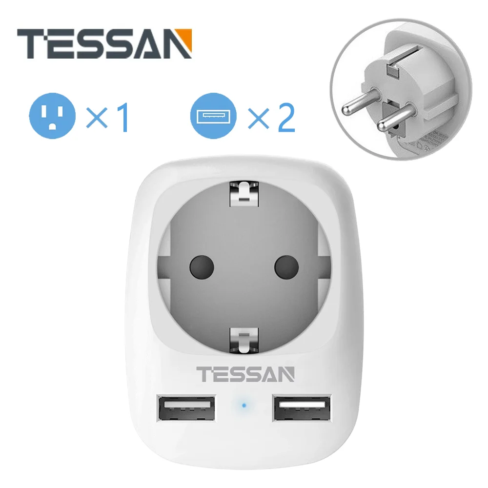 TESSAN Travel Adapter Mini Size Socket with 2 USB Charging Ports EU Plug Power Strip Wall Outlet
TESSAN Travel Adapter Mini Size Socket with 2 USB Charging Ports EU Plug Power Strip Wall Outlet