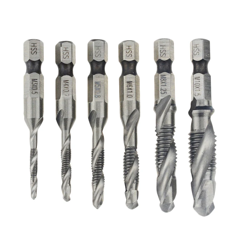 6pcs M3-M10 Screw Tap Drill Bits Hss Taps Countersink Deburr Set Metric Combination Bit High Speed Steel 1/4" Quick Change Hex
6pcs M3-M10 Screw Tap Drill Bits Hss Taps Countersink Deburr Set Metric Combination Bit High Speed Steel 1/4" Quick Change Hex