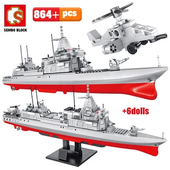 864pcs WW2 Navy Destroyer Building Blocks Military Ship Technic Helicopter City Police Figures Bricks Toys for Children Kids
864pcs WW2 Navy Destroyer Building Blocks Military Ship Technic Helicopter City Police Figures Bricks Toys for Children Kids