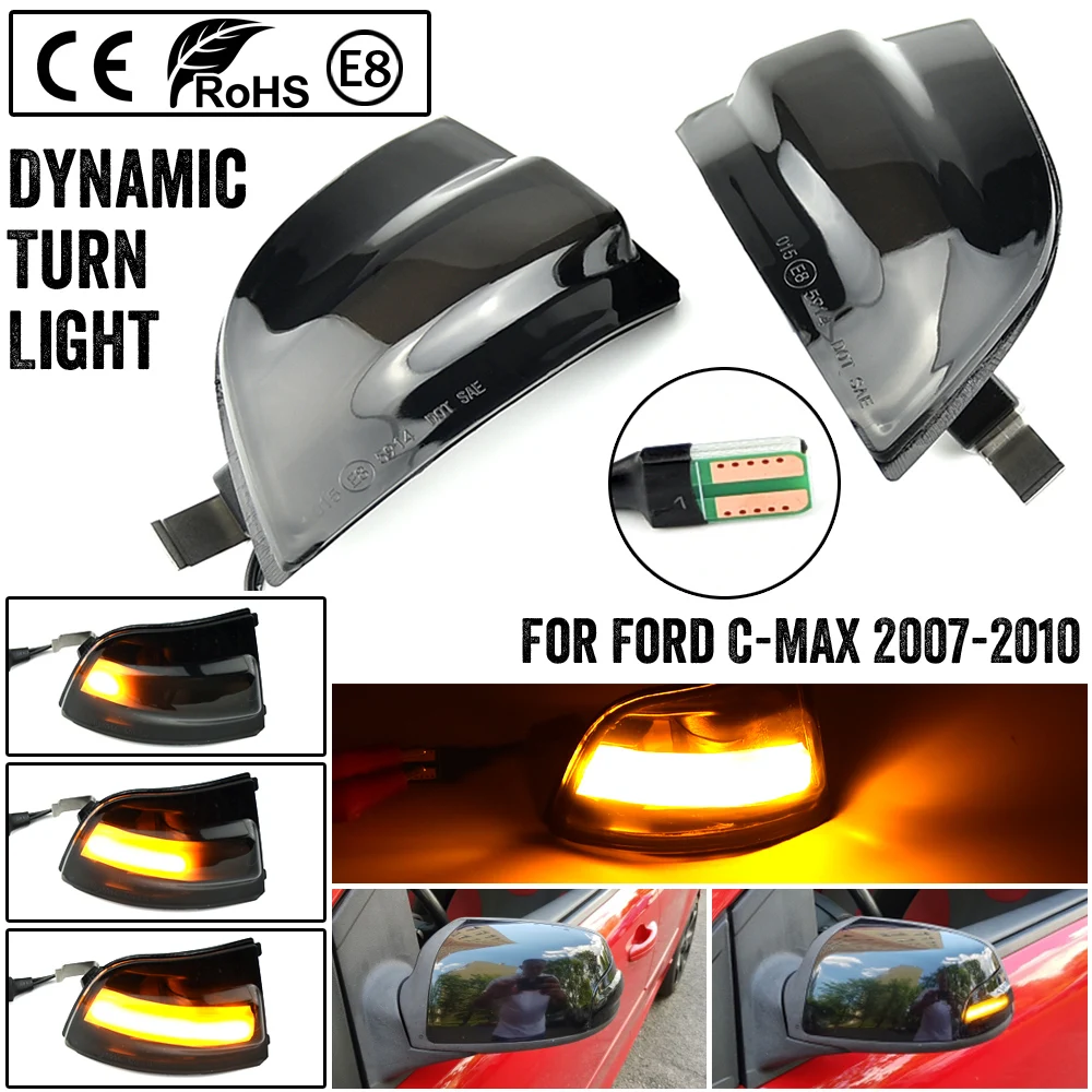 

For Ford Focus 2 MK2 2004-2008 C-MAX Dynamic Turn Signal Light LED Side Wing Rearview Mirror Sequential Indicator Blinker Lamp