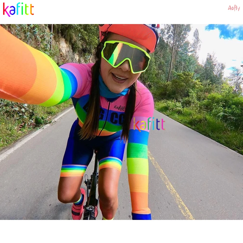 

2021Kafitt Women's Triathlon Long Sleeve Cycling Jersey Sets Skinsuit Maillot Ropa Ciclismo Go Pro Team GEL Bike Jumpsuit Kits