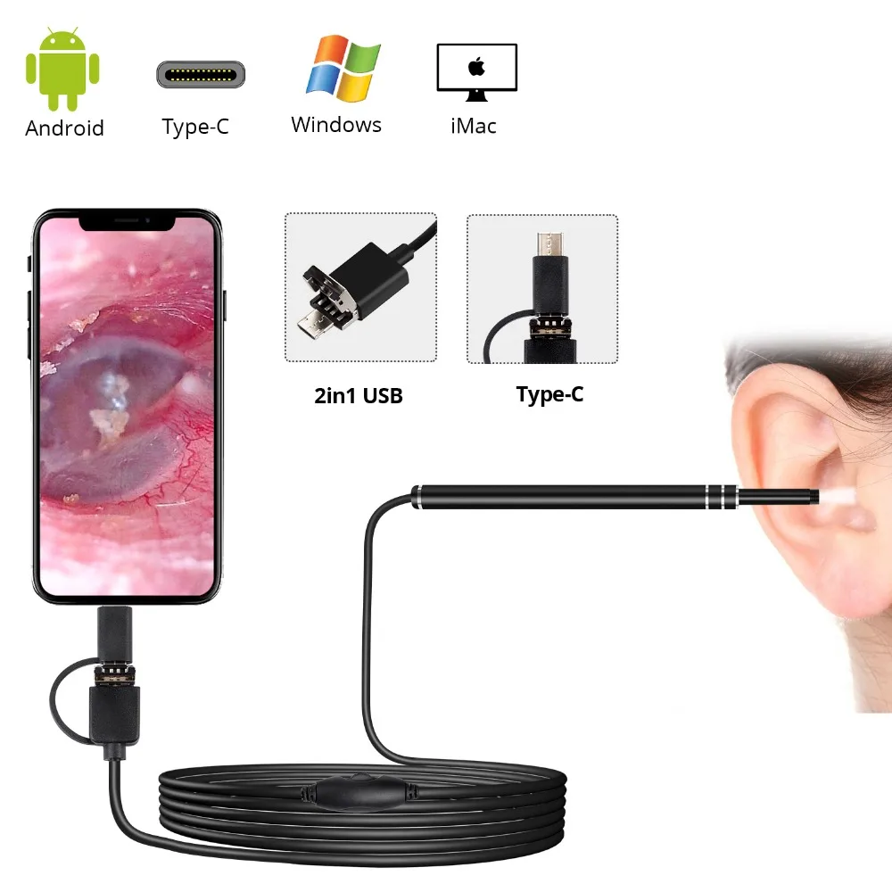 KERUI Android Mini Ear Endoscope Camera 5.5mm Lens 3 in 1 Ear Clearing Small Inspection Camera For Android Phone PC System
KERUI Android Mini Ear Endoscope Camera 5.5mm Lens 3 in 1 Ear Clearing Small Inspection Camera For Android Phone PC System