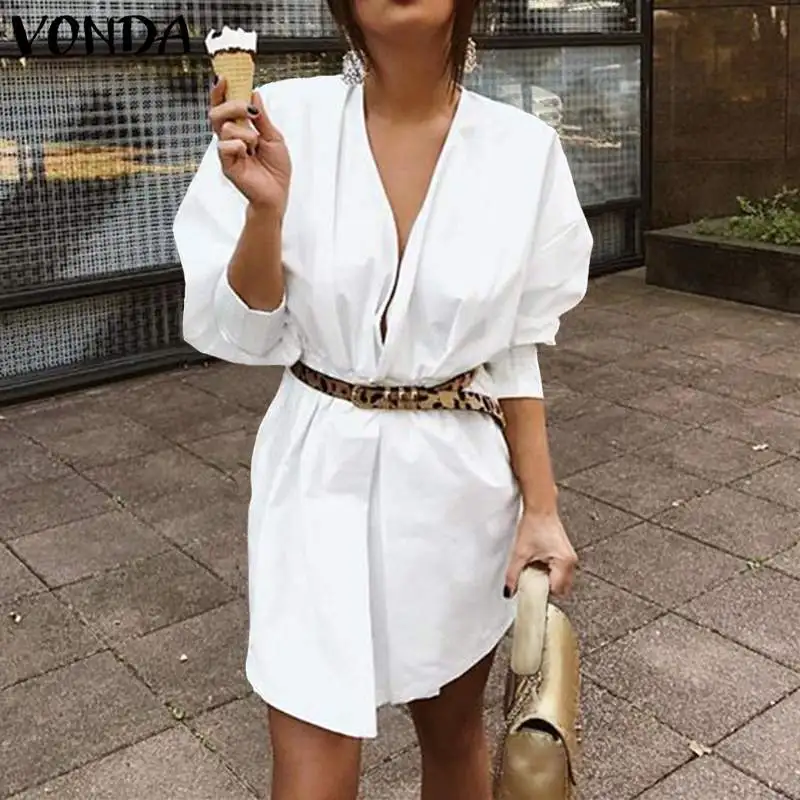 VONDA Mini Dress 2020 Spring Summer 3/4 Sleeve V Neck Party Shirt Dress Office Ladies Casual Vestidos Plus Size Beach Sundress
VONDA Mini Dress 2020 Spring Summer 3/4 Sleeve V Neck Party Shirt Dress Office Ladies Casual Vestidos Plus Size Beach Sundress