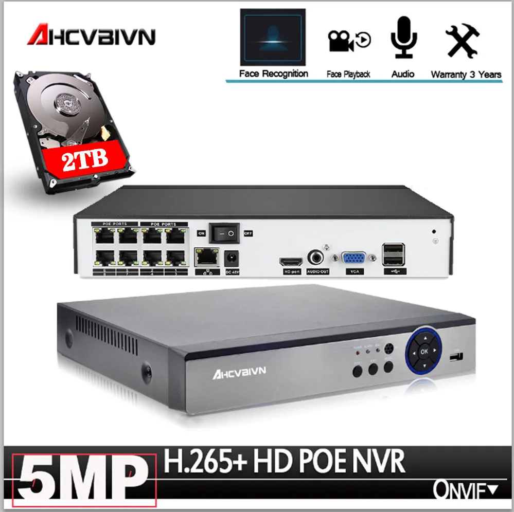 H.265 8CH 4CH 48V POE NVR Up to 8CH 5MP/1080P Audio Out Surveillance Security Video Recorder For POE Camera Motion Detect ONVIF
H.265 8CH 4CH 48V POE NVR Up to 8CH 5MP/1080P Audio Out Surveillance Security Video Recorder For POE Camera Motion Detect ONVIF