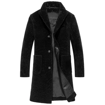 

New Sheep Shearling Jacket Natural Wool Fur Coats Long Autumn Winter Real Fur Coat Windbreaker Suit Collar 9961 KJ1461