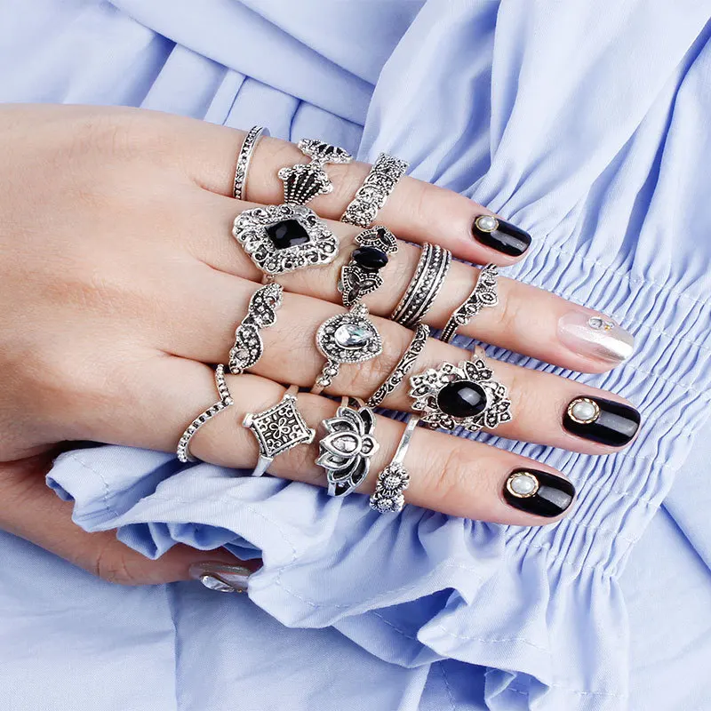 ELIfashion Antique Silver Color Different shapes Ring Sets for Women Boho Beach Vintage Turkish Punk Knuckle Rings 15pcs/Set
ELIfashion Antique Silver Color Different shapes Ring Sets for Women Boho Beach Vintage Turkish Punk Knuckle Rings 15pcs/Set