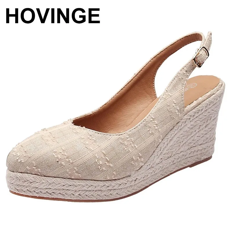 

HOVINGEWomen's Espadrilles Wedge 2021New Sandals Skirt Hollow Single Shoes Women's Fashion Pointed High Heels Thick Bottom Straw