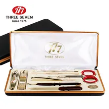 Três sete 777 de alta qualidade de aço carbono-dourado prego clipper manicure conjunto ferramentas pedicure 8 in1 clássico luxo kit de DS-636ZG(China)