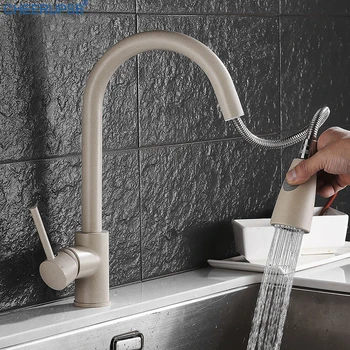 

Kitchen Sink Modern Flexiable Faucet Rotatable Pull Out Mixer Tap Hot Cold Stream Spray Water Faucets Deck Mounted Copper Taps